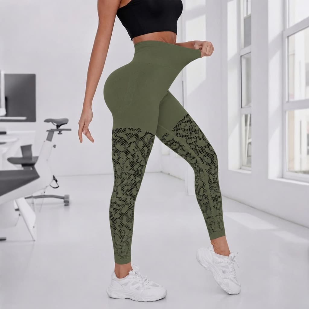 Sculvea seamless mesh leggings - olive green - ventilated mesh panel detail