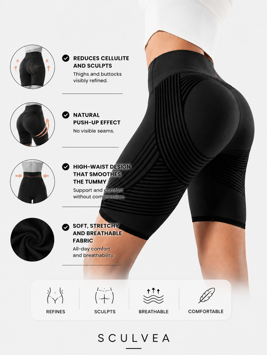 Short 3D Anti-Cellulite Sculpting Seamless High-Waisted Sculvea