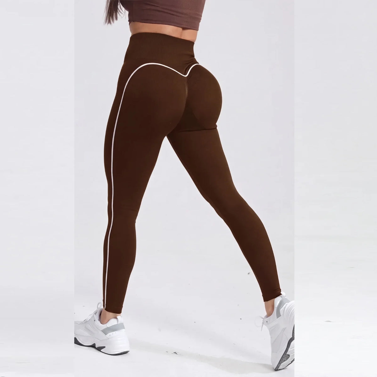 Sculvea essential seamless leggings - brown - worn by model, back view