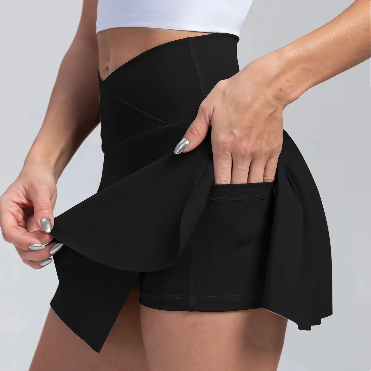Sculvea tennis skort - black - side pocket detail