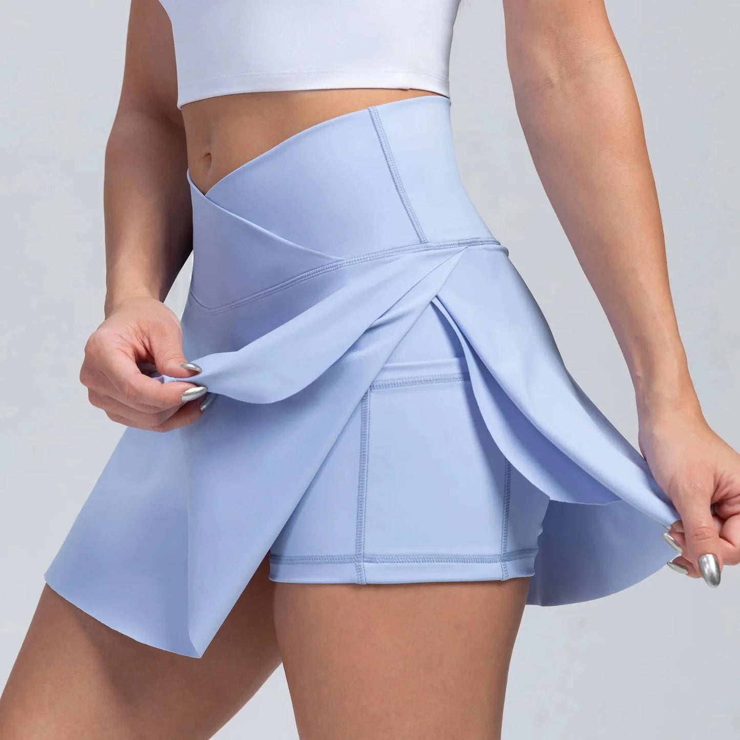 Sculvea tennis skort - sky blue - close-up of skirt detail