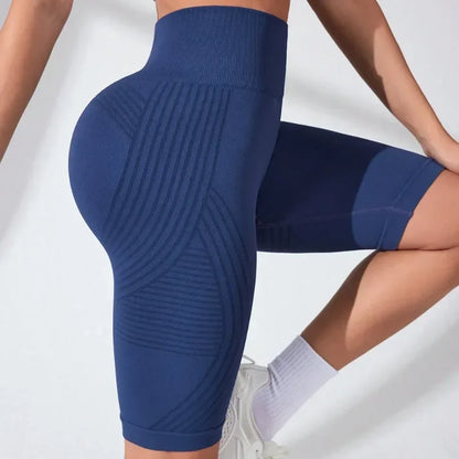 Sculvea 3D sculpting seamless high-waisted shorts - navy blue - back view