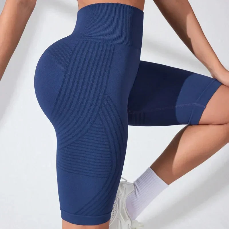 Sculvea 3D sculpting seamless high-waisted shorts - navy blue - back view
