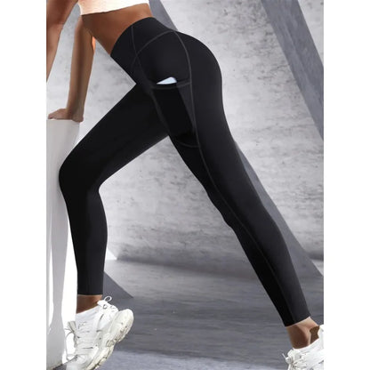 Sculvea high-waisted solid leggings with pockets - black - side pocket detail